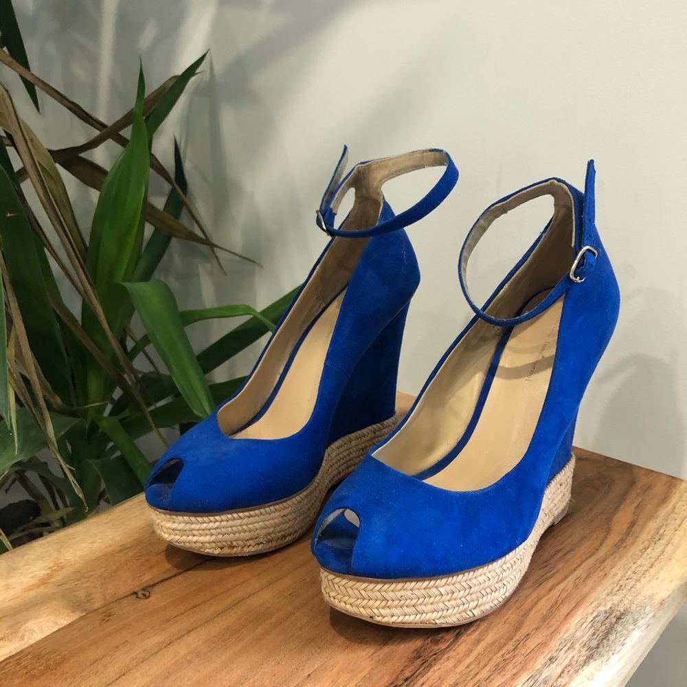ZARA - Blue Peep Toe Wedges Heels
